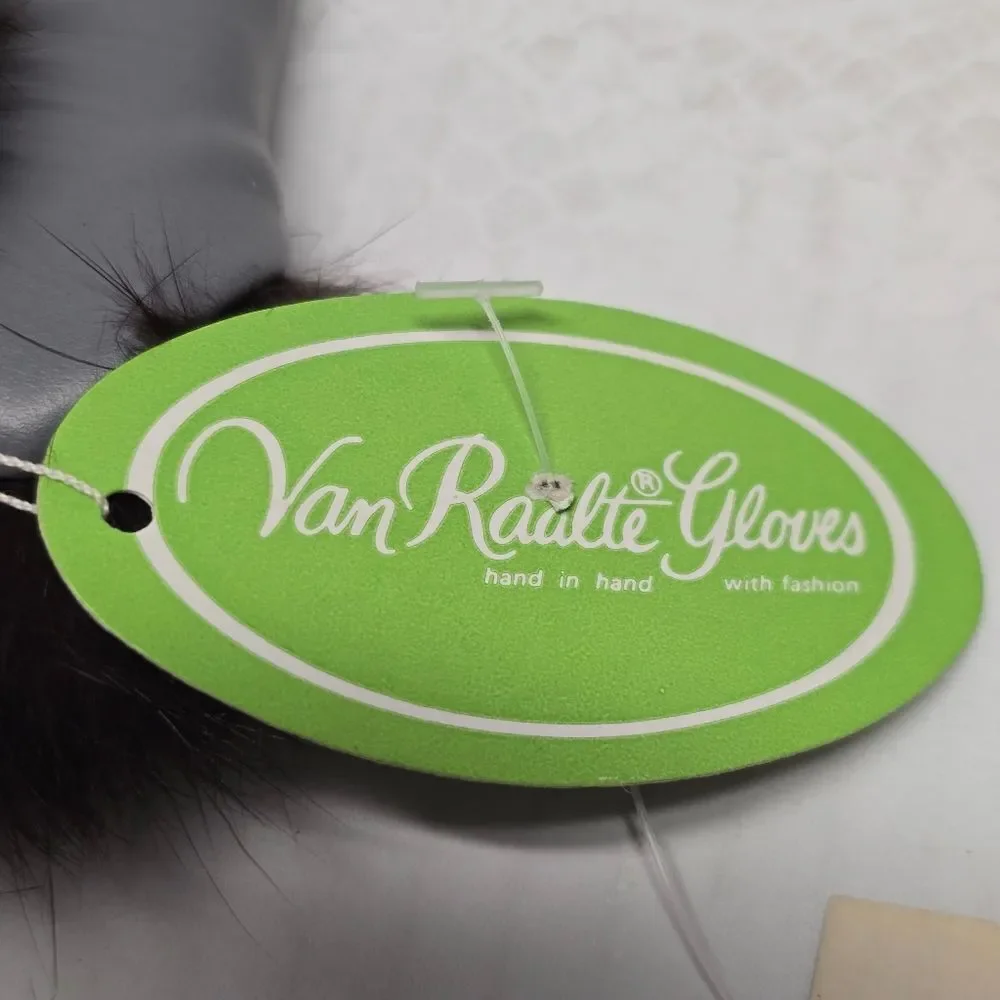 Vintage Van Raalte Real Rabbit Fur and Faux Leather Gray Womens Gloves XS/S NWT